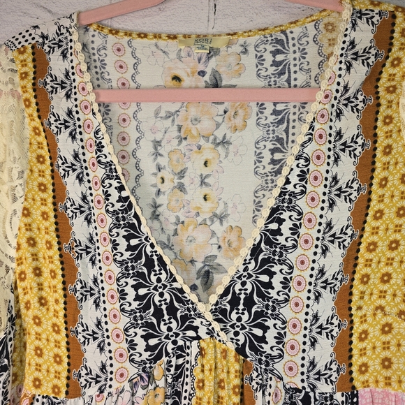 Bohemian Patchwork Long Sleeve Dress BY KORI BOHO PEASANT WOMENS SIZE M - Picture 2 of 7
